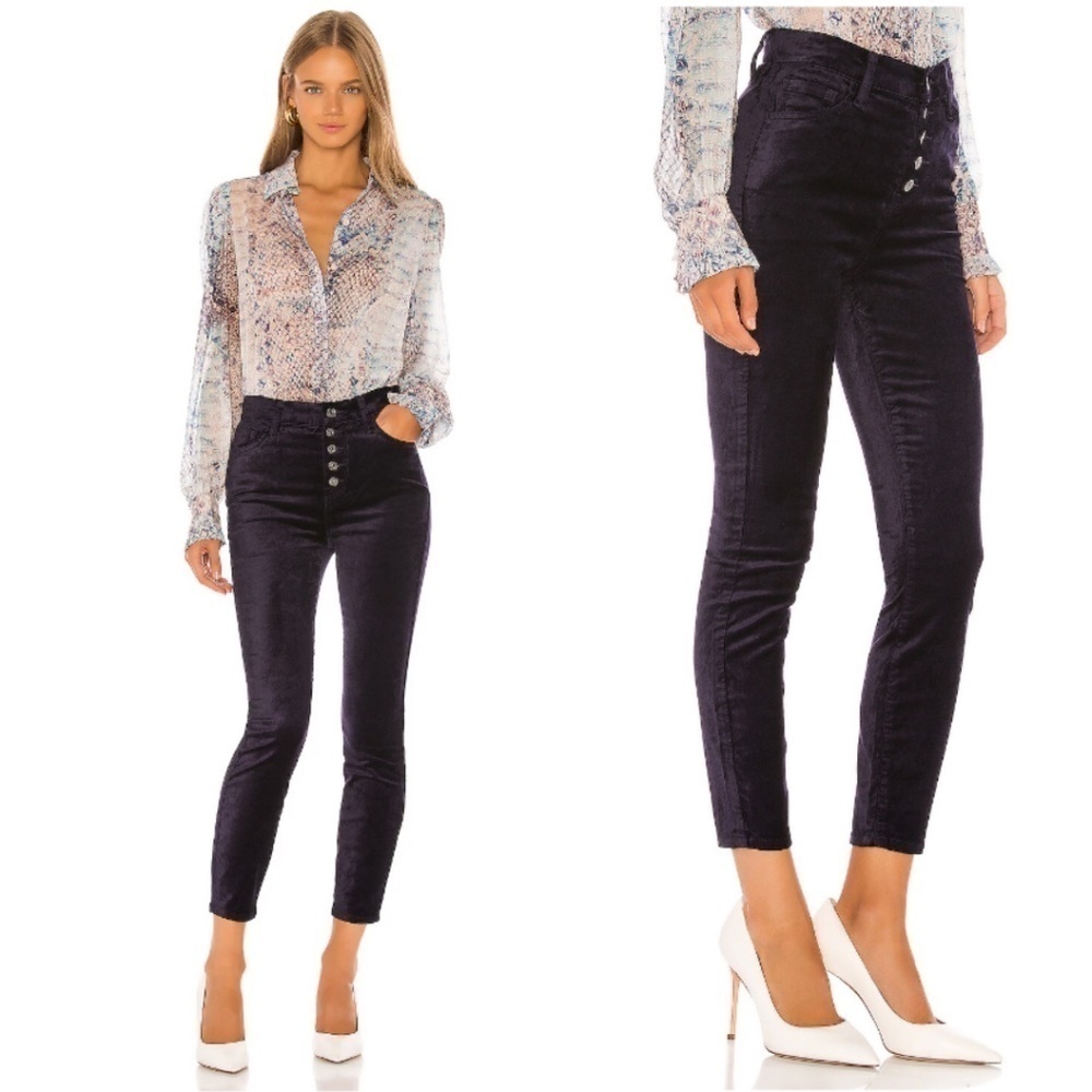 [NWT] 7 For All Mankind High Waist Velvet Ankle Skinny Black Crop Pants - Sz 30
